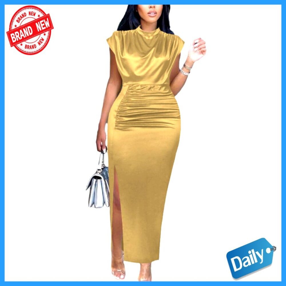 Satin Formal Dress Elegant Slit Maxi Evening Party Wear Chic Minimal